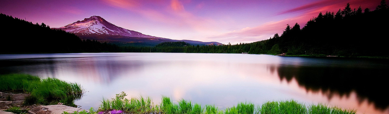 mountain lake purple sunset landscape website header